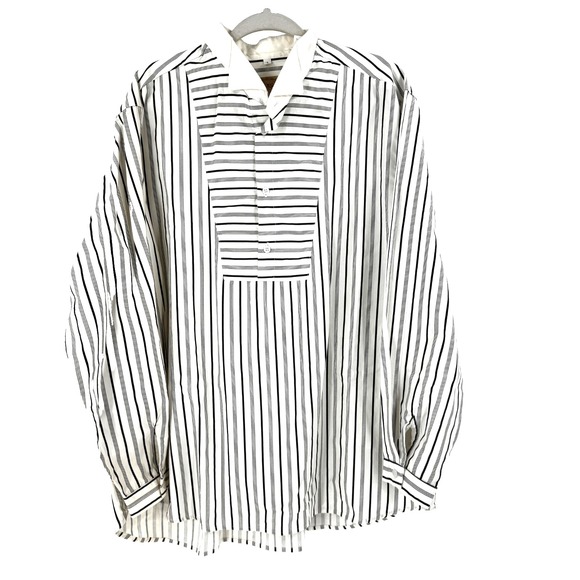 Wah Maker Western Bib Front Band Collar Pullover Shirt Men's L Striped USA VTG - Picture 1 of 7